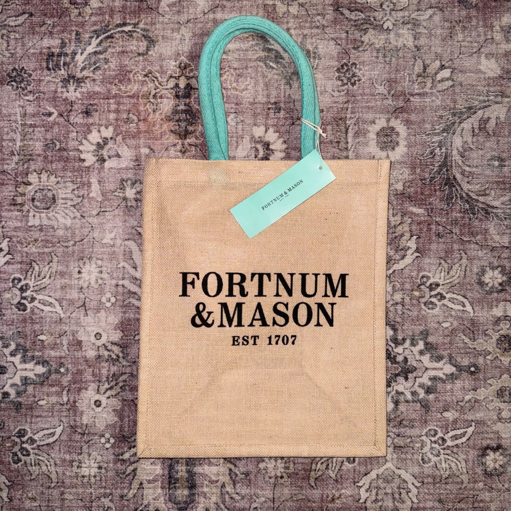 Fortnum & Mason Juco Tote Bag For Life Teal Handles Wine Pockets Shopping NEW